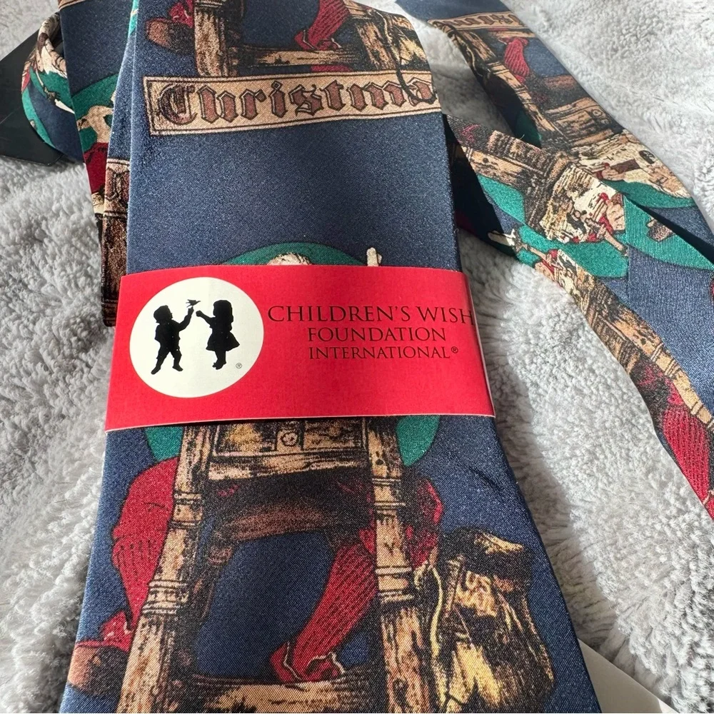 Norman Rockwell Children’s Wish Foundation Christmas Tie - Blue and‎ Green NEW